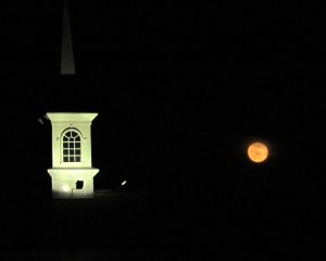 The Full Moon Behind Venice Church's Steeple; photo by GAC